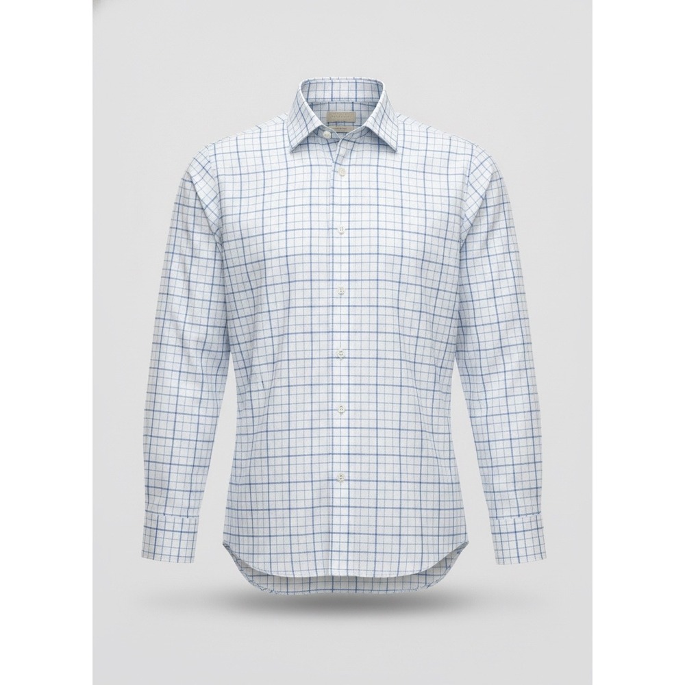 Michael Kors Mens White Blue Windowpane Check Dress Shirt